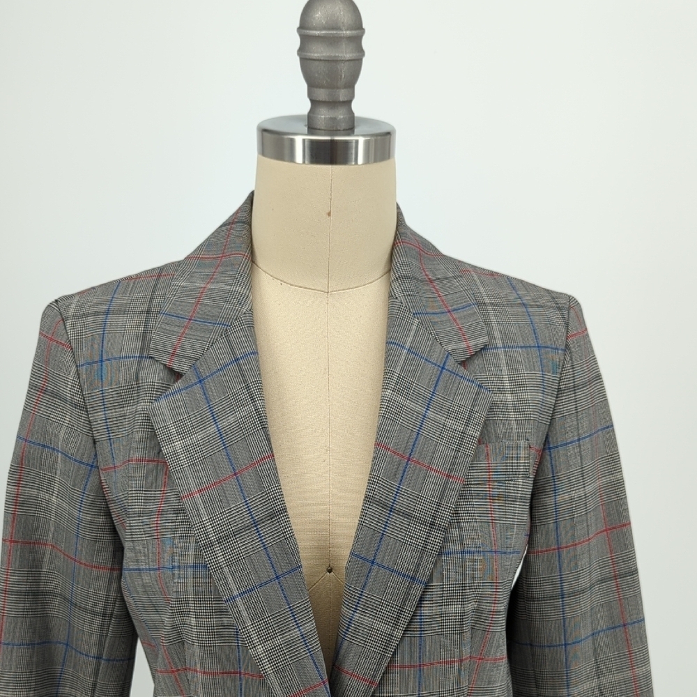 Lewit Wool Plaid One Button Blazer Gray Size 0 Pr… - image 4